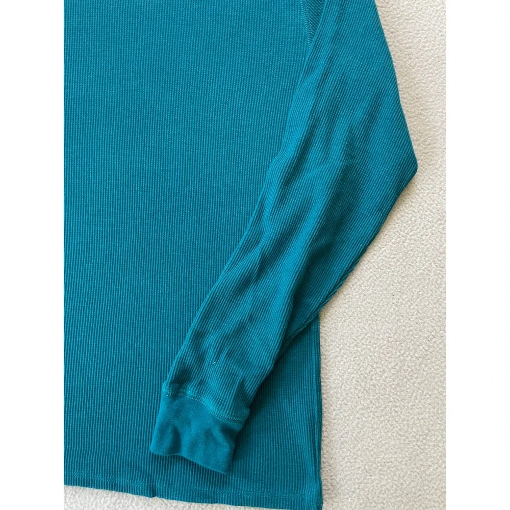 Levis Mens Medium Shirt Teal Waffle Knit Thermal Long Sleeve Crewneck Turquoise